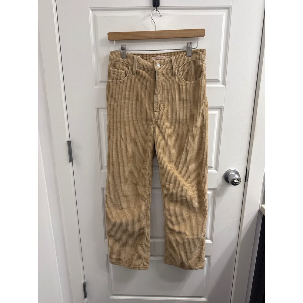 Levis Ribcage Straight Ankle Corduroy Pants Tan Beige High Rise Womens‎ 26